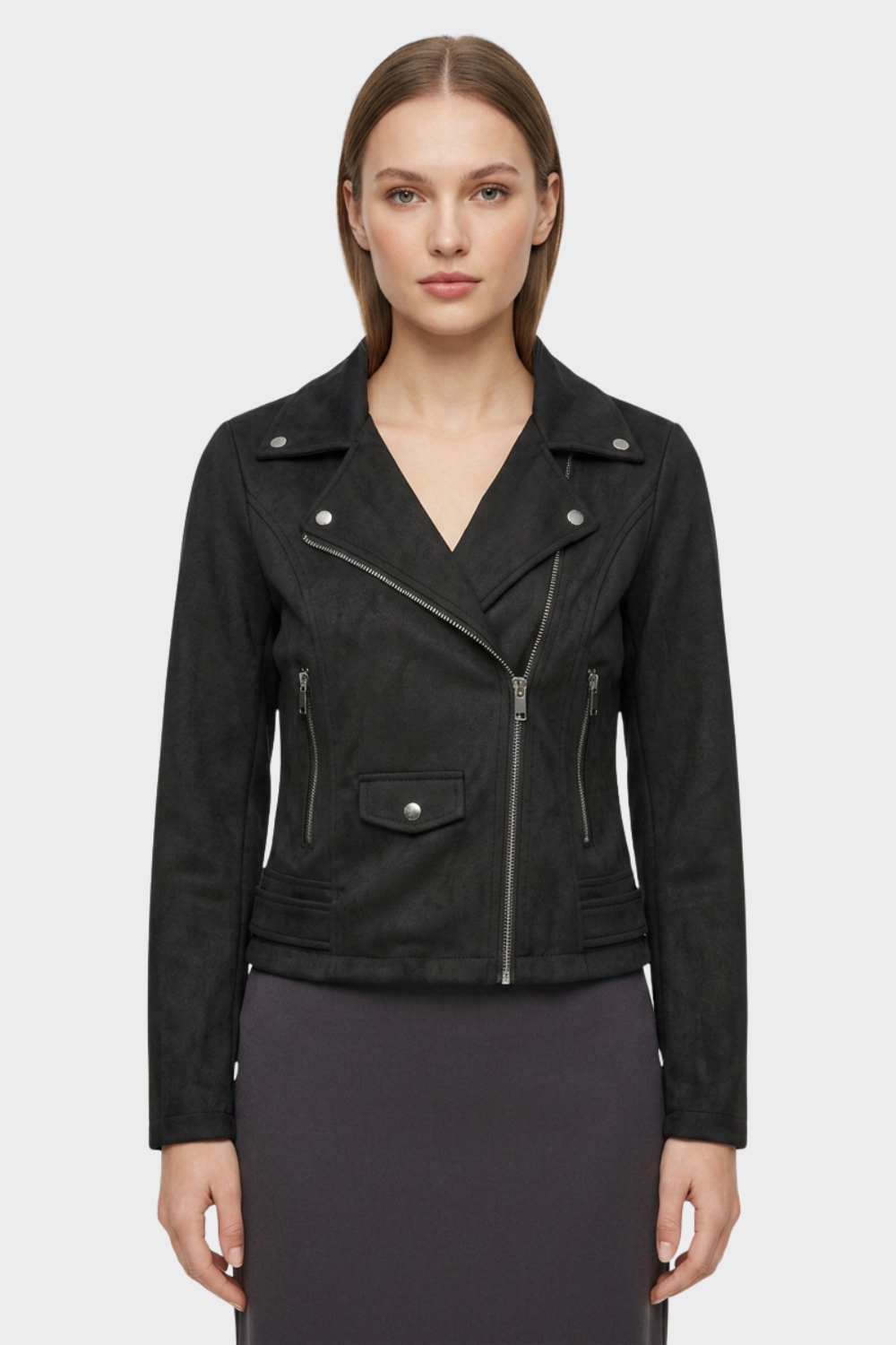 Women's Leather Biker Jacket with Zip