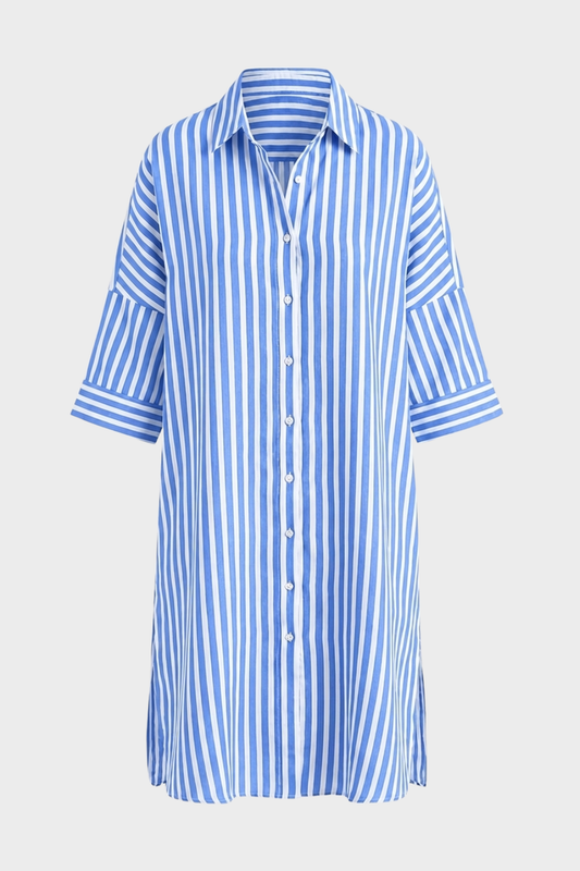 Striped Shirt Dress for Women with Button Placket
