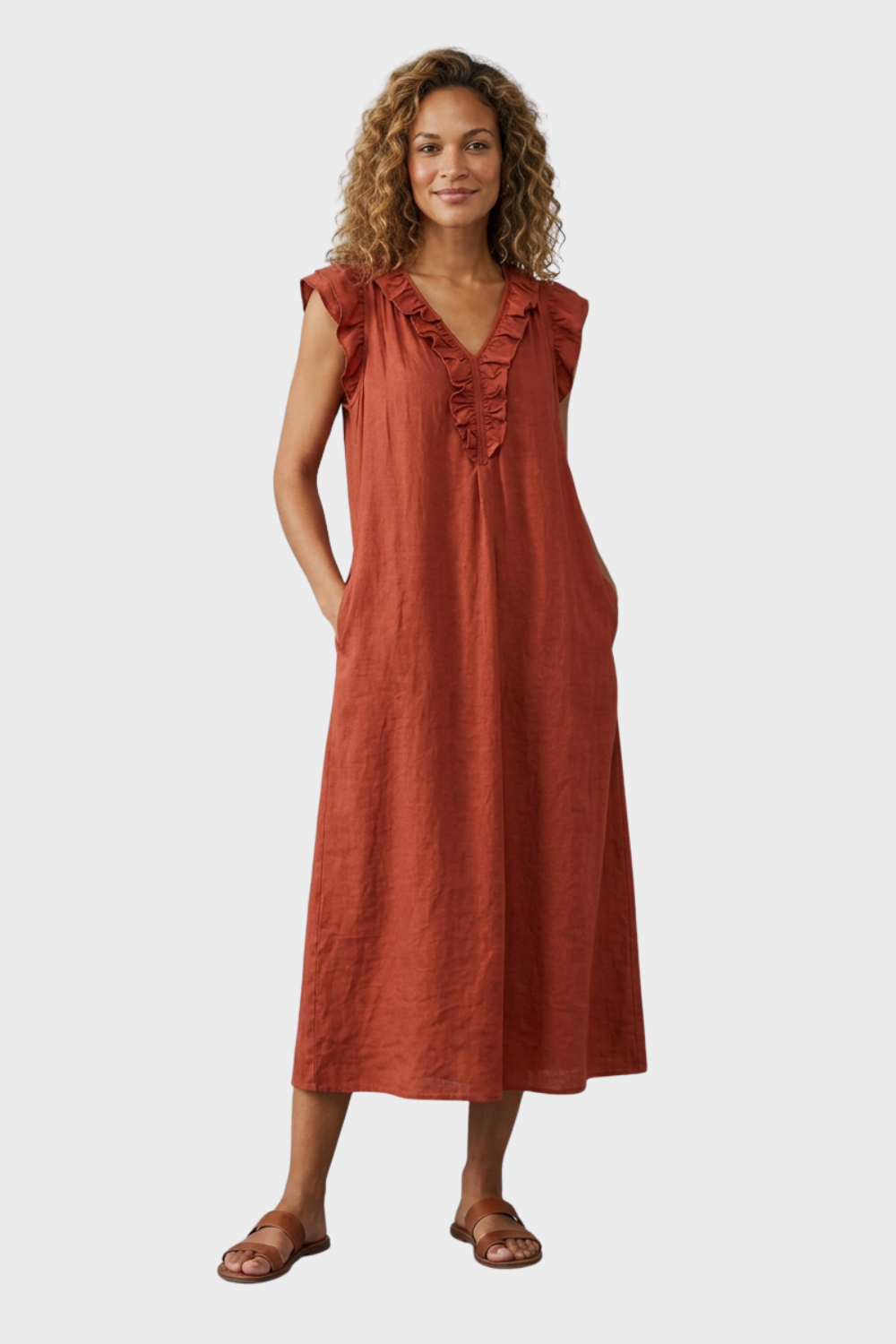 Women's Linen-Look Maxi Dress | Ruffle