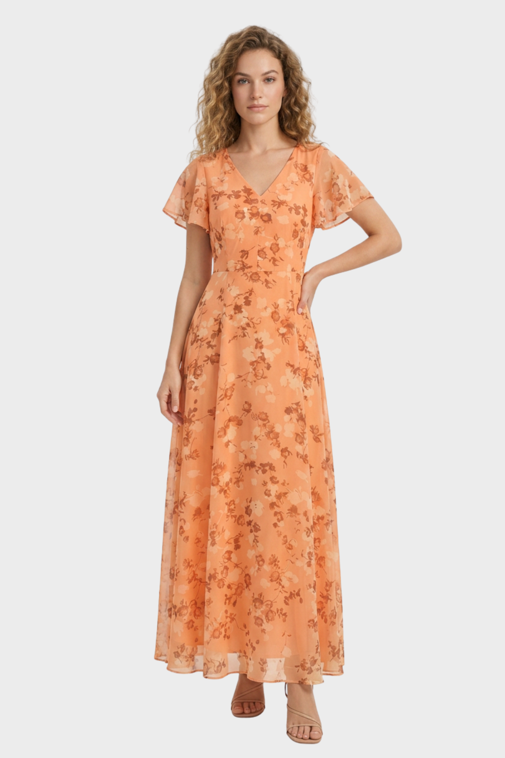 Women's Floral Maxi | Flutter Sleeve