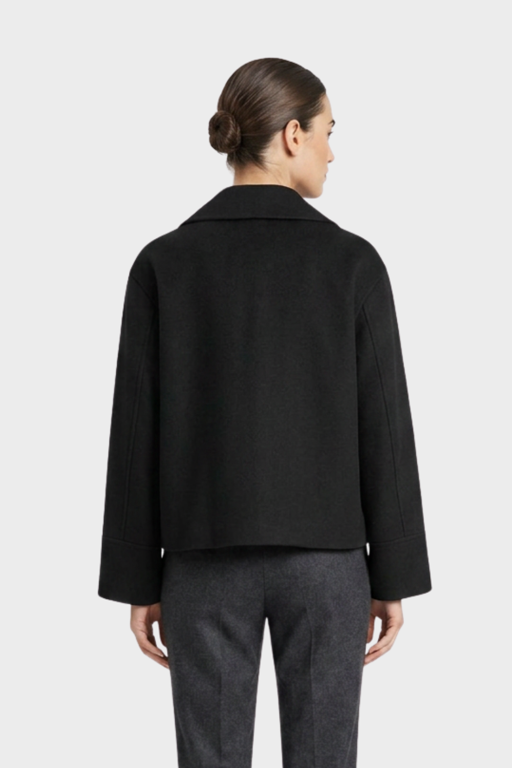 Women's Short Jacket with Notched Collar and Button Placket