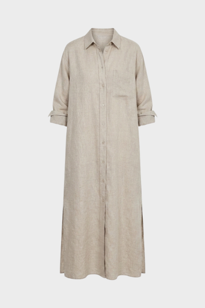 Women's Long Shirt Dress with Button Placket
