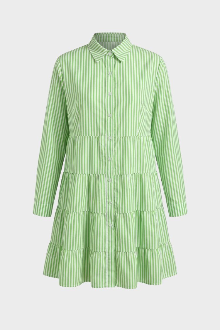 Women's Shirt Dress with Stripes and Button Placket
