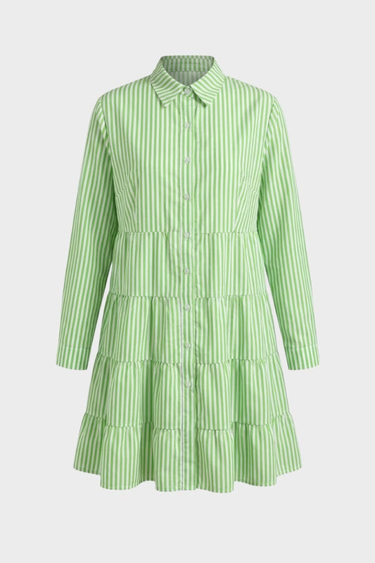 Women's Shirt Dress with Stripes and Button Placket