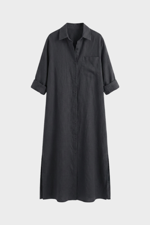 Women's Long Shirt Dress with Button Placket