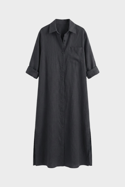 Women's Long Shirt Dress with Button Placket
