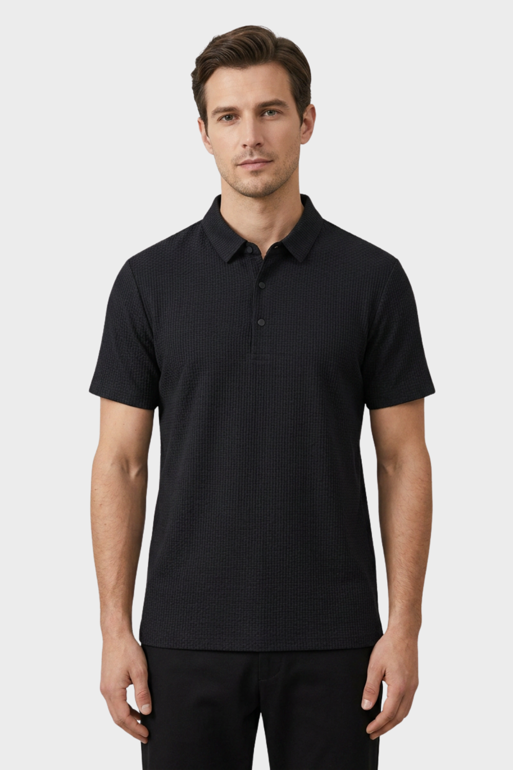 Men's Short Sleeve Polo Shirt with Button Placket