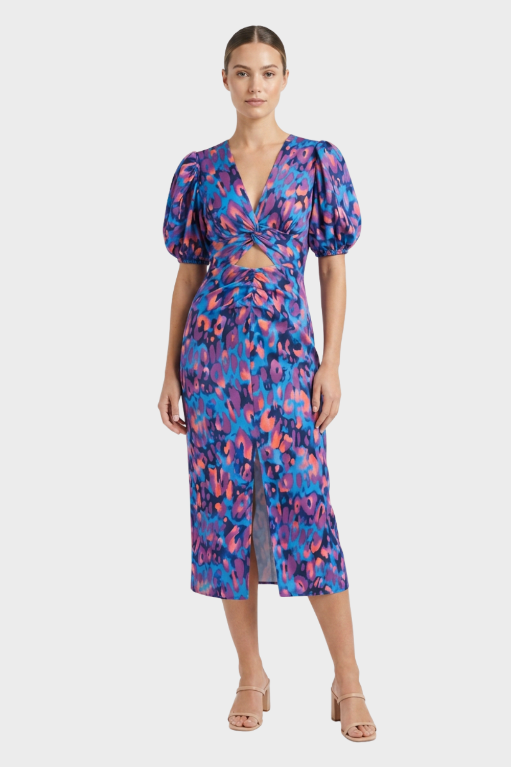 Women's Midi Dress with V-Neck and Floral Pattern