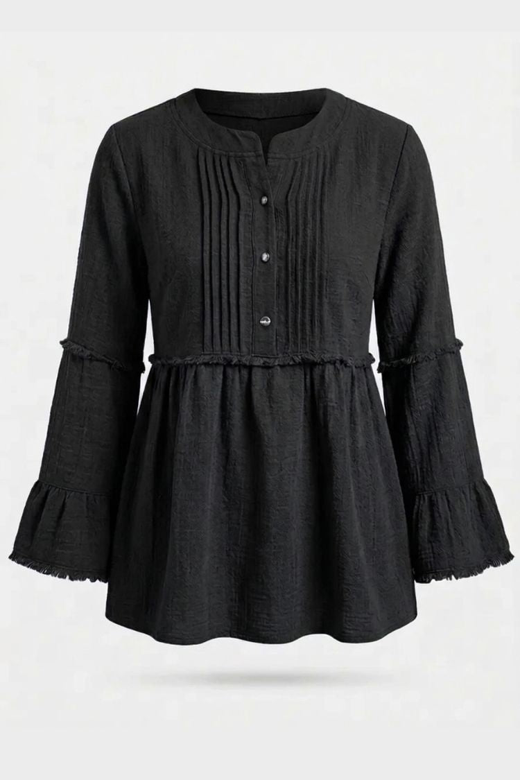 Women's Peplum Blouse | Frayed Sleeves