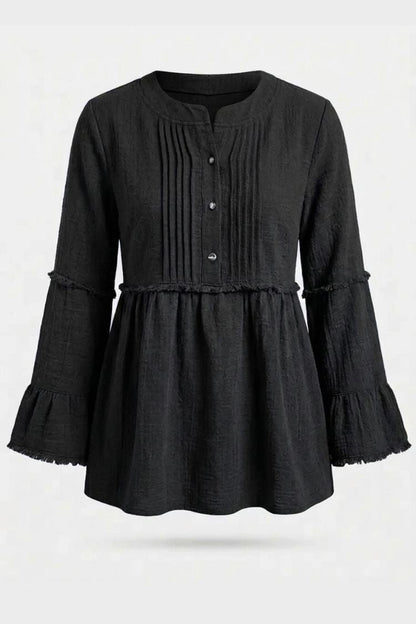 Women's Peplum Blouse | Frayed Sleeves