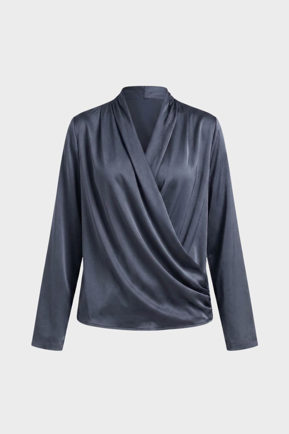 Women's Wrap Blouse with V-Neck and Long Sleeves