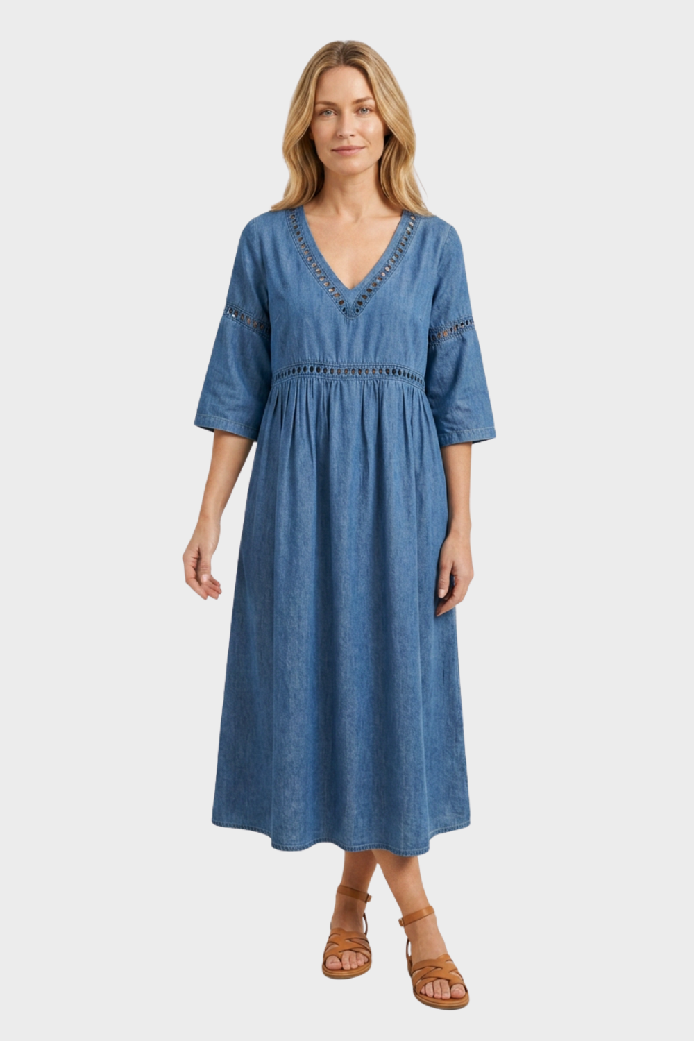 Women's Crochet-Trim Midi | V-Neck