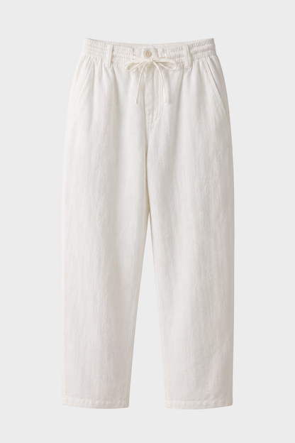 Men's Linen Trousers with Elastic Waistband and Drawstring