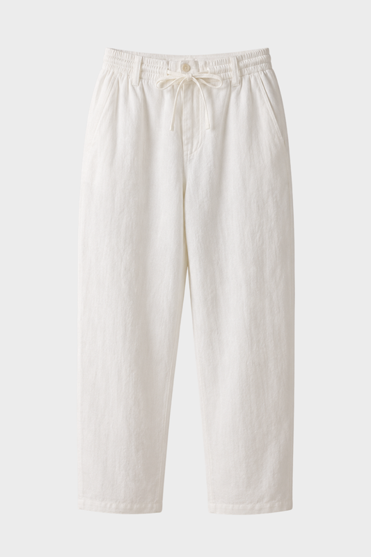 Men's Linen Trousers with Elastic Waistband and Drawstring