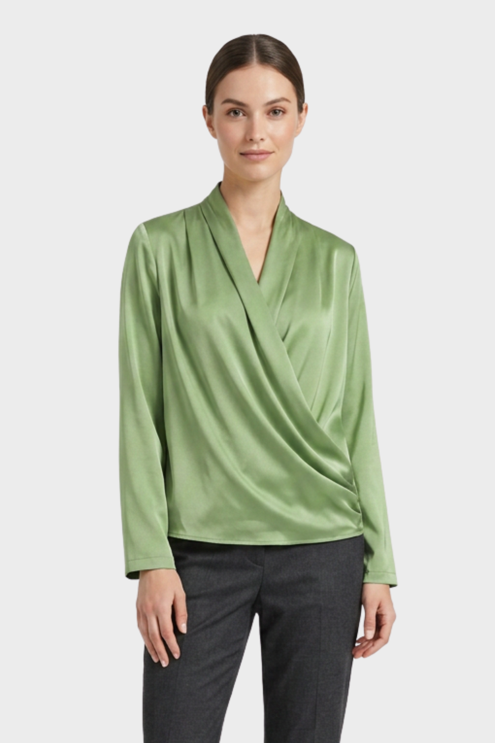 Women's Wrap Blouse with V-Neck and Long Sleeves