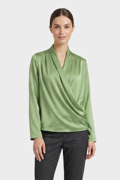 Women's Wrap Blouse with V-Neck and Long Sleeves