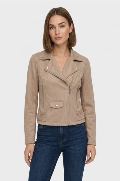 Women's Leather Biker Jacket with Zip