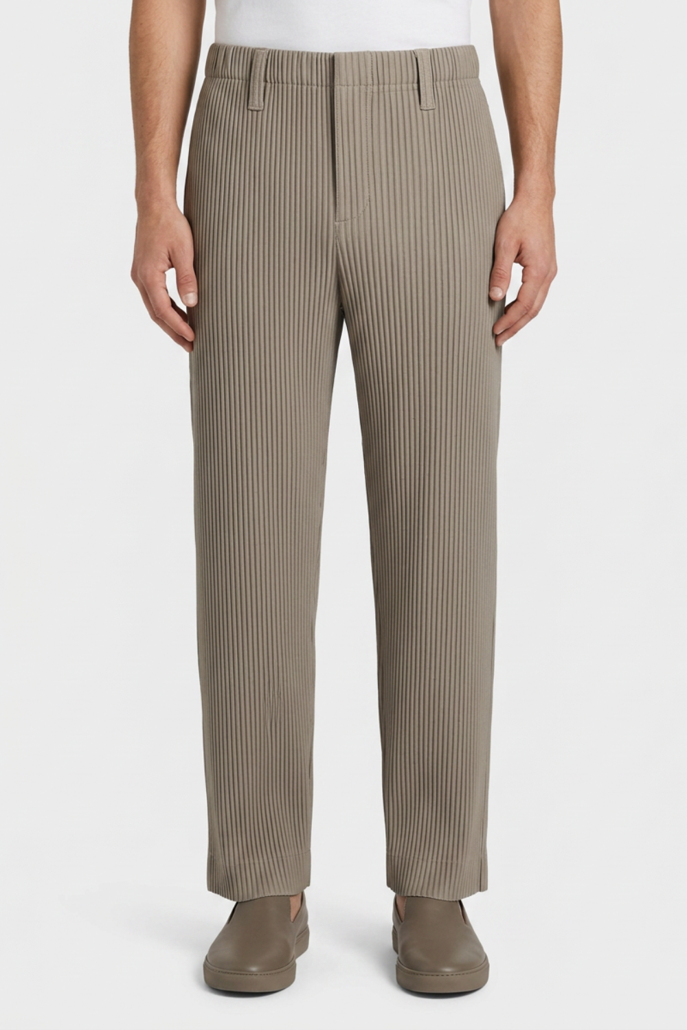 Men's Trousers with Elastic Waistband, Straight Cut, Ribbed