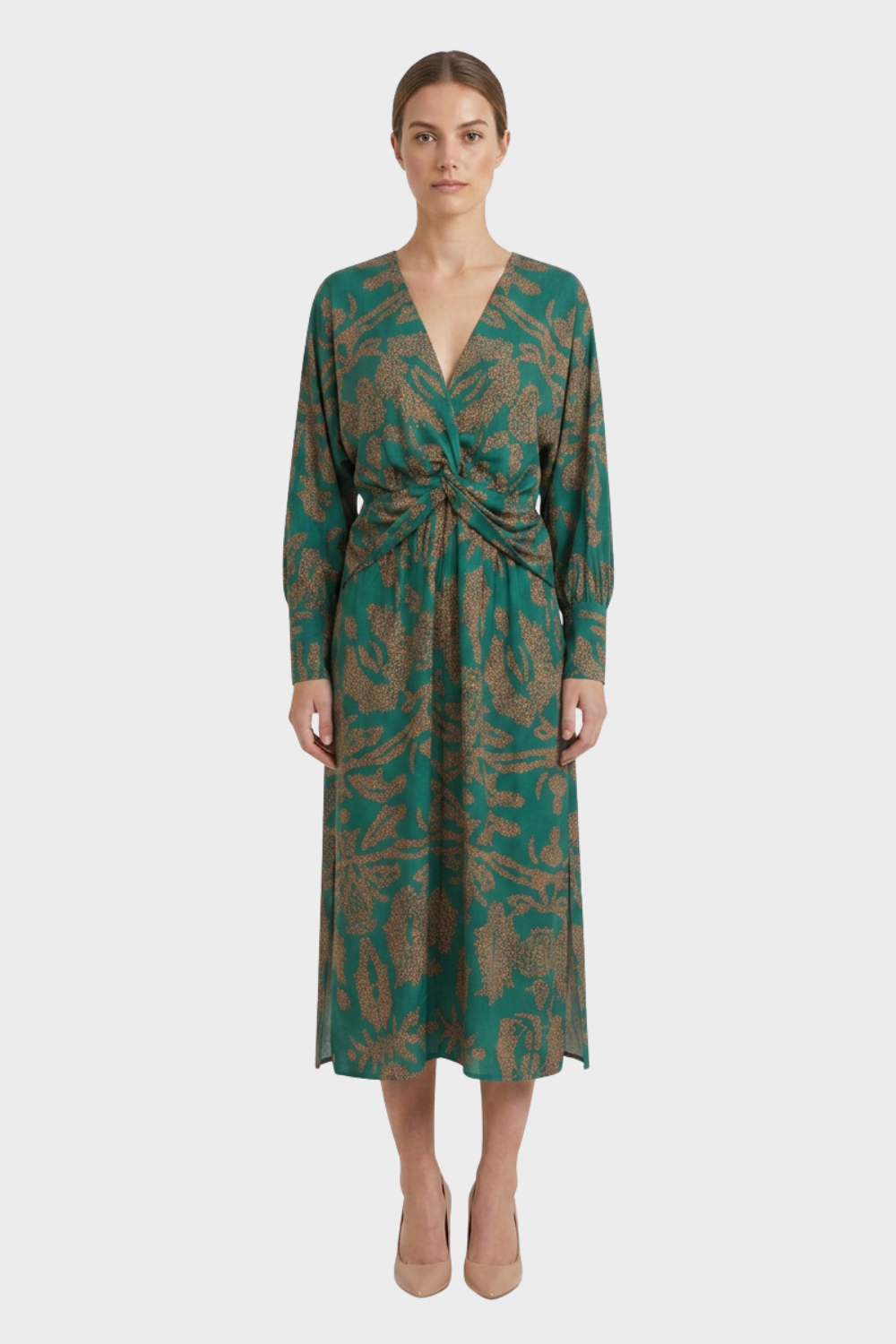 Midi Dress for Women in Wrap Style with V-Neck