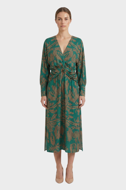 Midi Dress for Women in Wrap Style with V-Neck