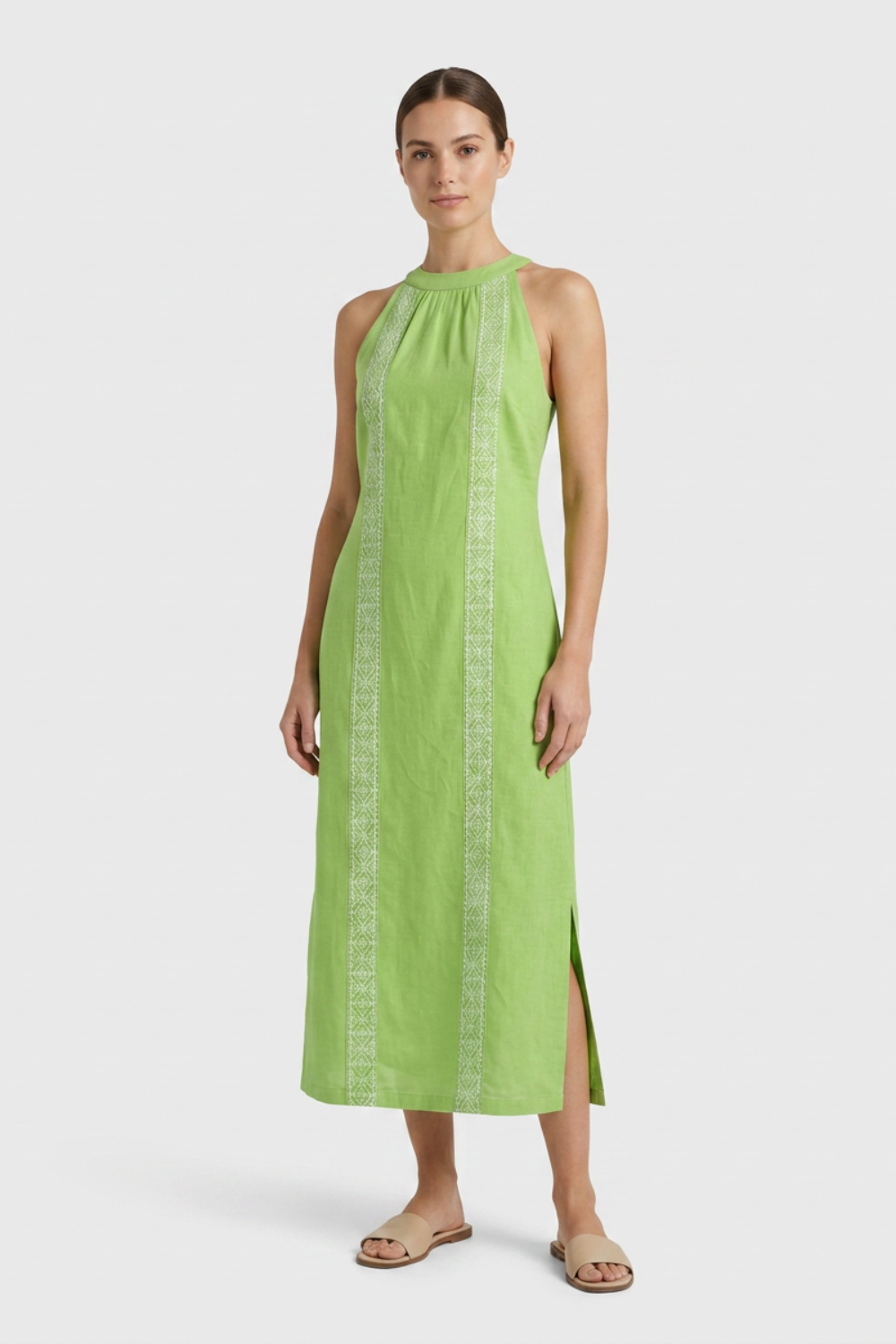 Women's Lace-Trim Linen Maxi | Slit