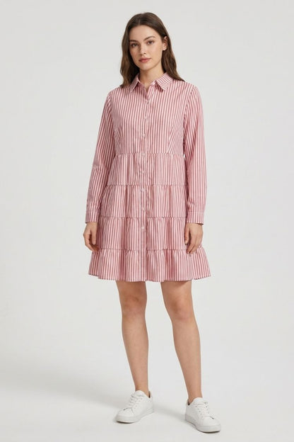 Women's Shirt Dress with Stripes and Button Placket