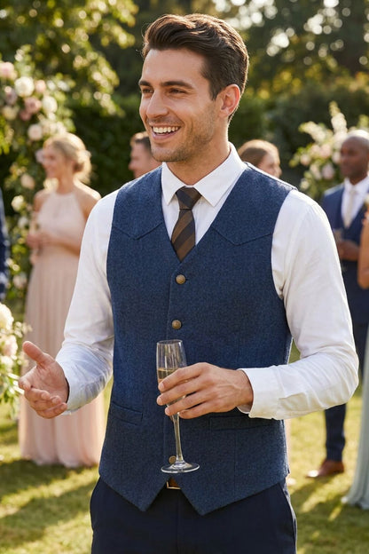 Men's Waistcoat with Notched Collar and Button Placket