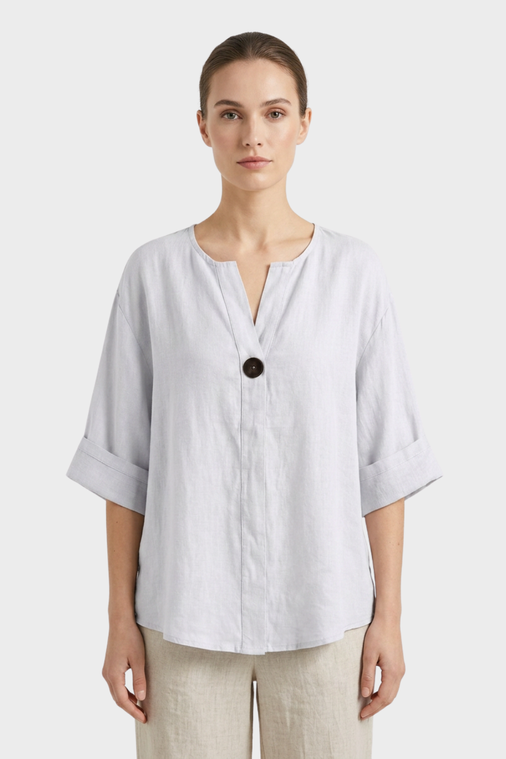 Women's Blouse with V-Neck and Button