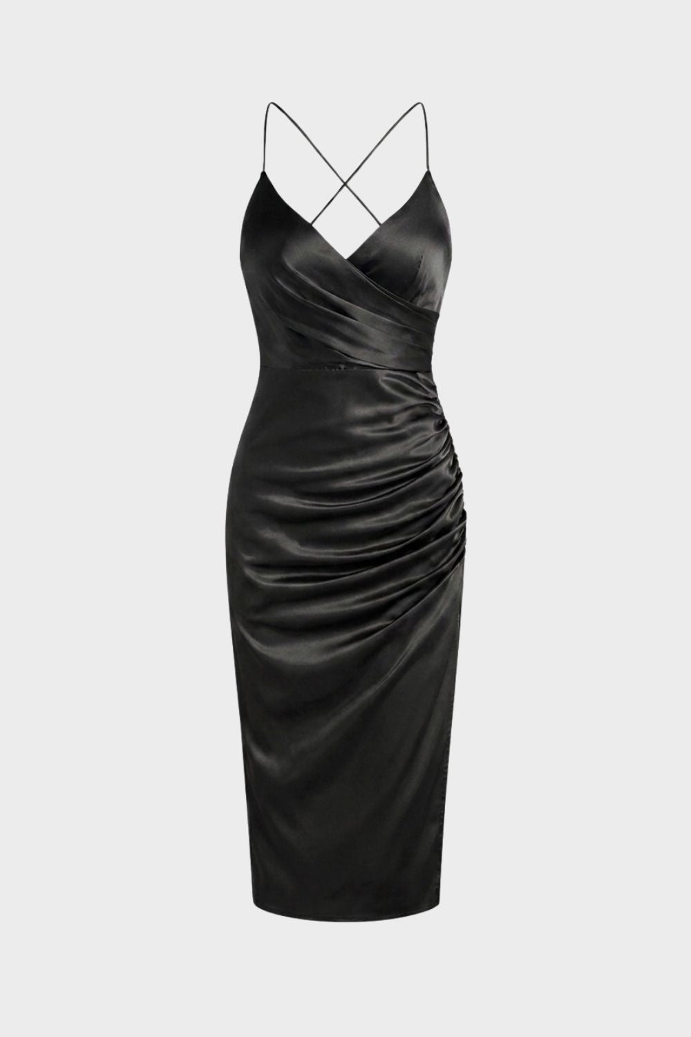 Women's Satin Maxi Dress with Wrap Effect and Slit