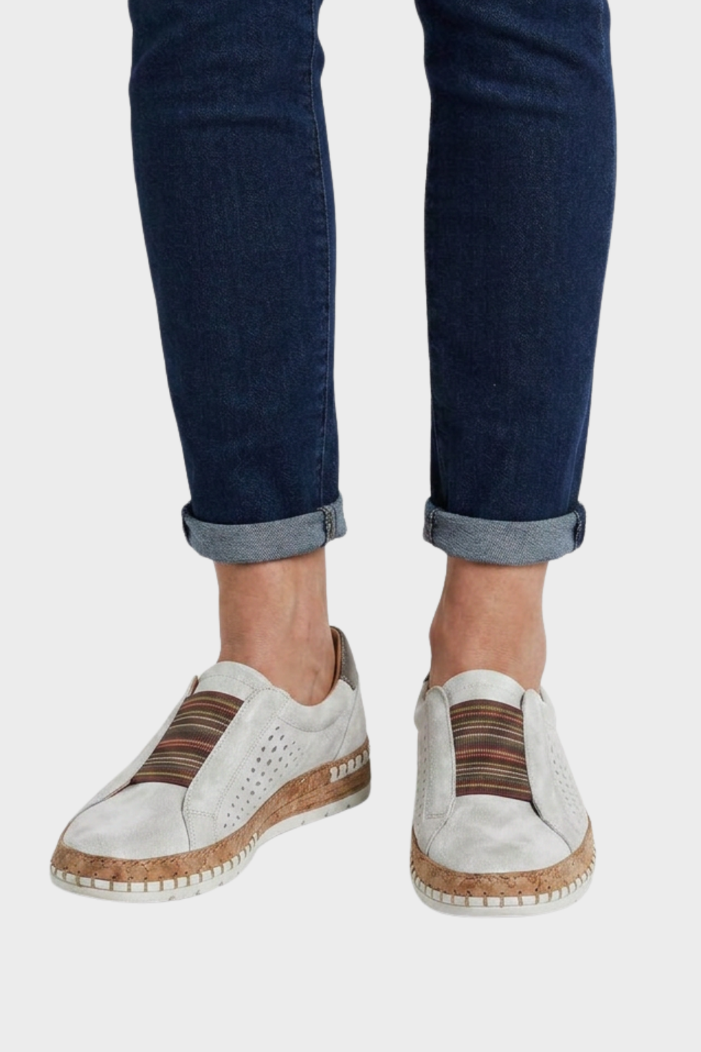Women's Slip-On Shoes with Elastic Insert and Perforated Design