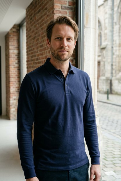 Men's Long Sleeve Polo Shirt with Button Placket