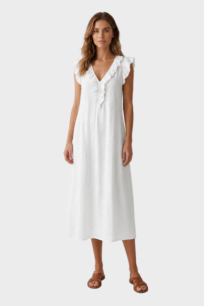 Women's Linen-Look Maxi Dress | Ruffle