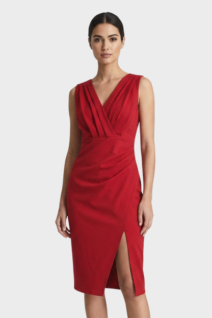 Fitted Dress for Women with V-Neck and Slit
