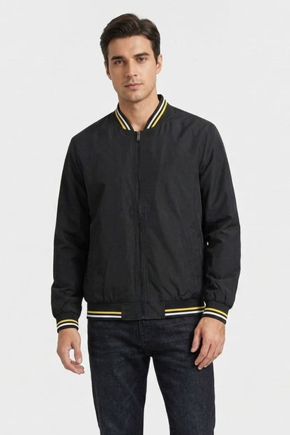 Men's Bomber Jacket with Zip and Stand-Up Collar