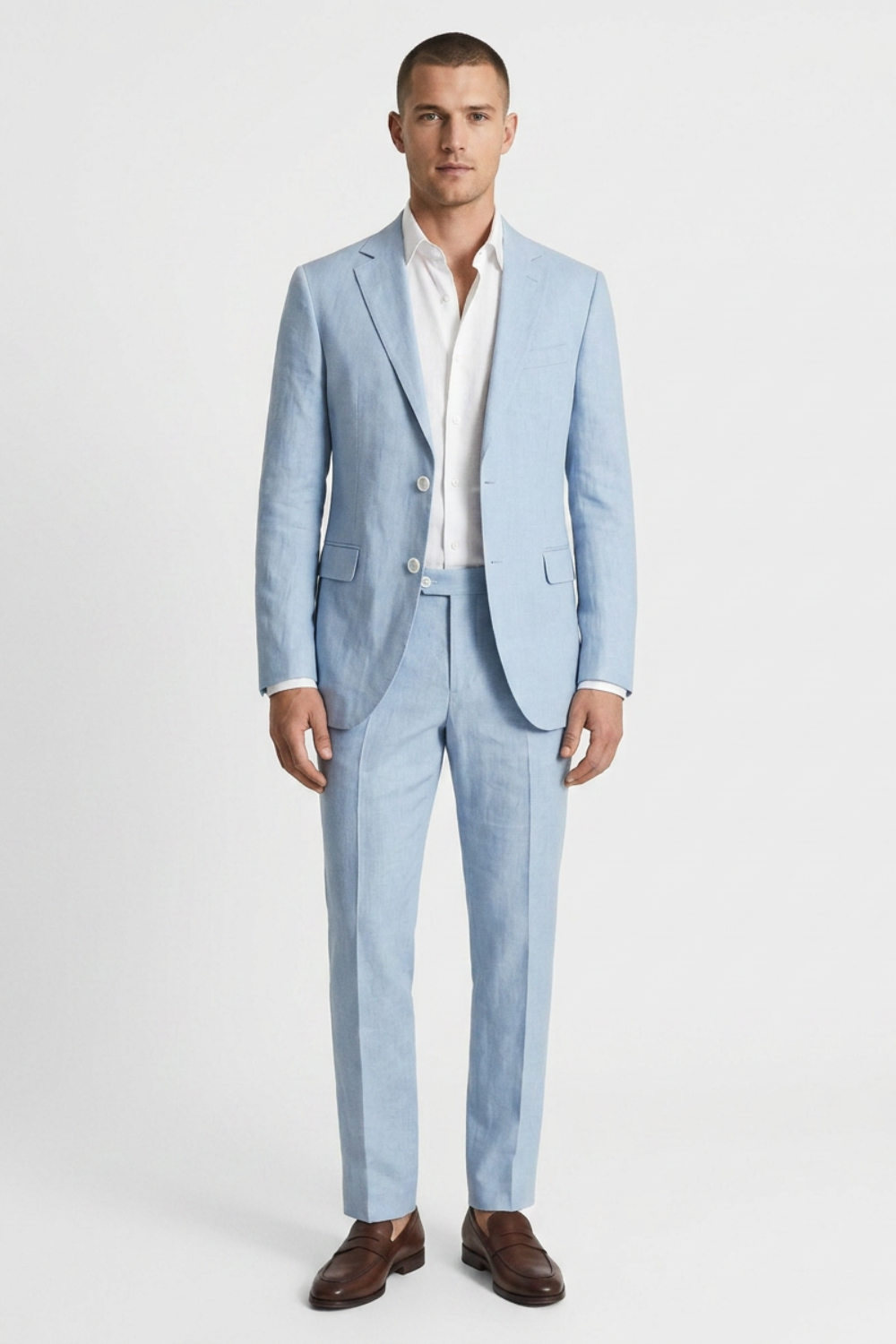 Men's Suit Two-Piece with Notched Lapel and Button Placket