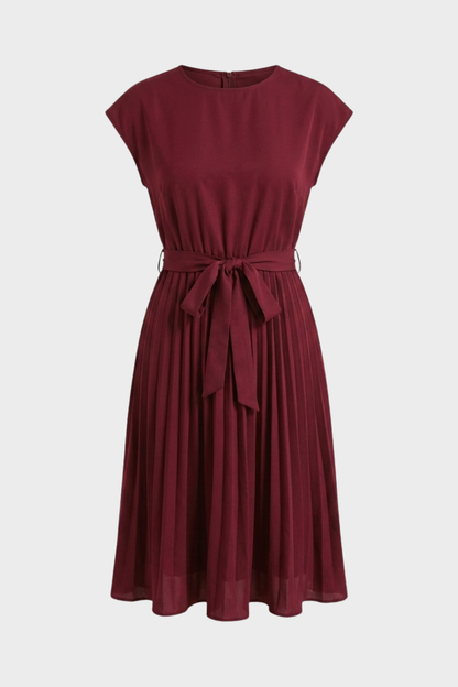 Midi Dress for Women with Pleated Skirt and Belt