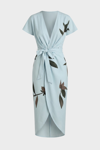 Women's Wrap Midi Dress | Leaf Print