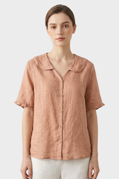 Women's Short Sleeve Blouse with Button Placket