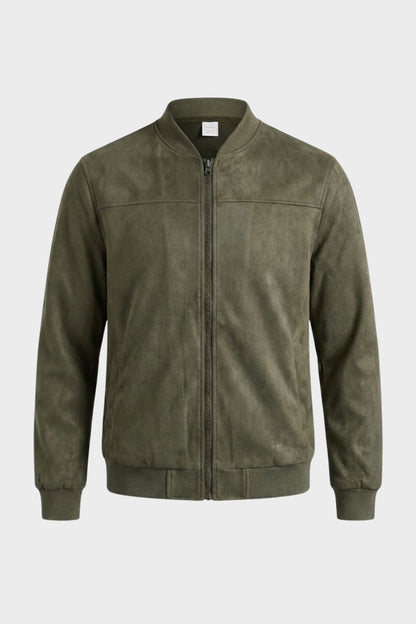 Men's Leather Jacket with Zip and Stand-Up Collar