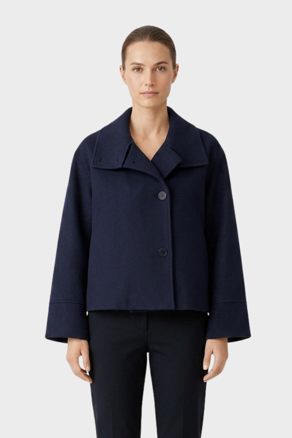 Women's Short Jacket with Notched Collar and Button Placket