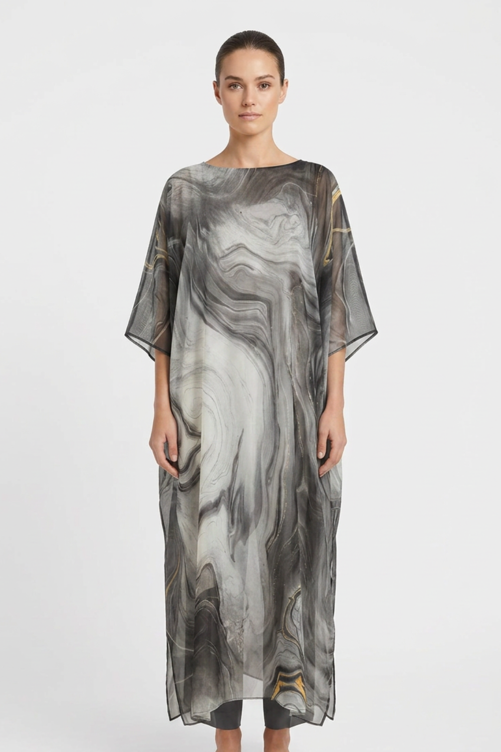 Maxi Dress for Women with Print and Short Sleeves