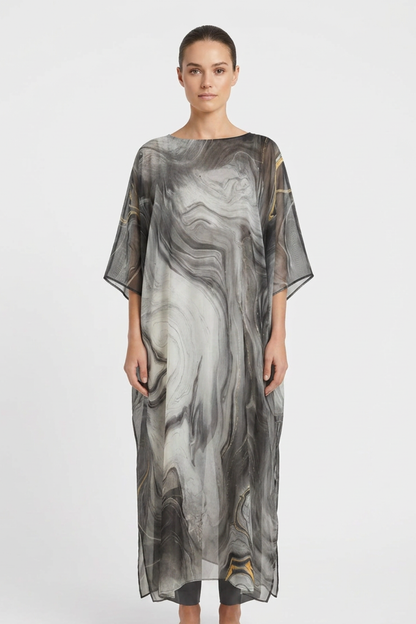 Maxi Dress for Women with Print and Short Sleeves