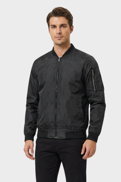 Men's Bomber Jacket with Zip and Stand-Up Collar
