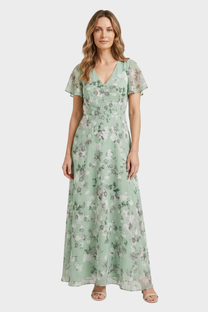 Women's Floral Maxi | Flutter Sleeve