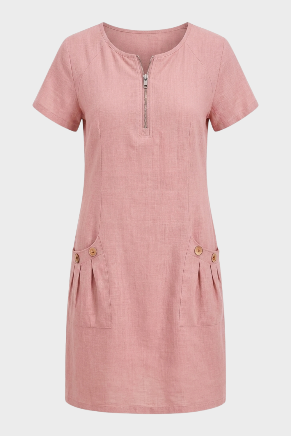 Women's Linen-Look Shift Dress | Zip Neck