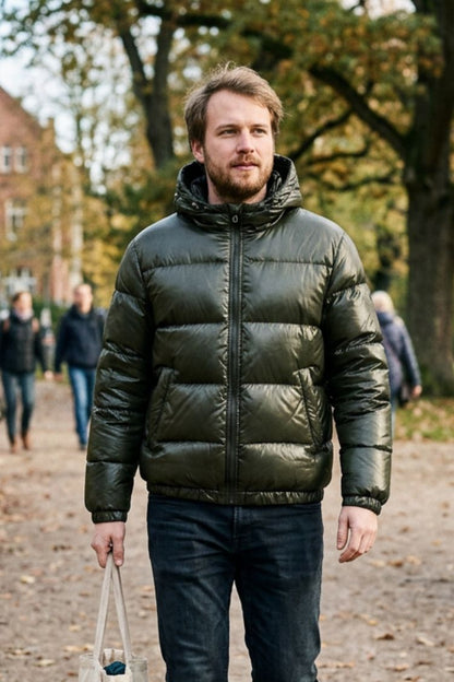 Women's Shiny Puffer Jacket | Hooded Design