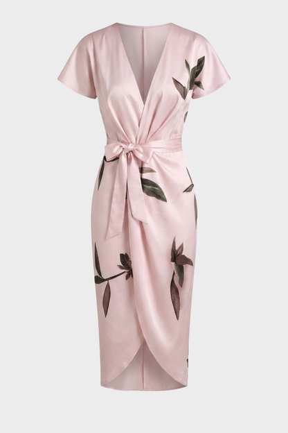 Women's Wrap Midi Dress | Leaf Print