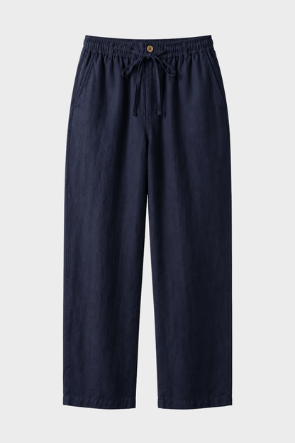 Men's Linen Trousers with Elastic Waistband and Drawstring