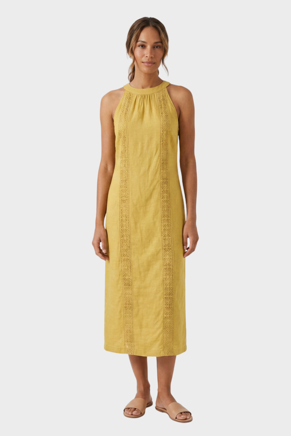 Women's Lace-Trim Linen Maxi | Slit