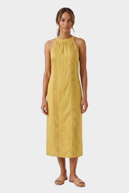 Women's Lace-Trim Linen Maxi | Slit
